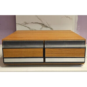 Vintage Wal-Mart VHS Tape 2 Drawer Faux Woodgrain Storage Cabinet Holds 24 Tapes